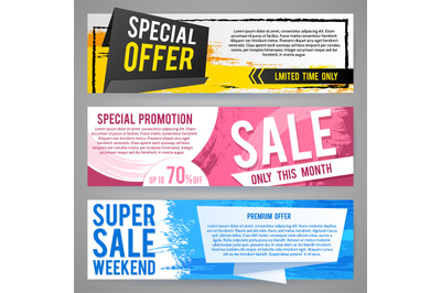 Abstract gift vouchers or sale banners with discount offers and brush