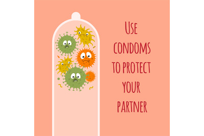 Conceptual poster with a condom and microbes