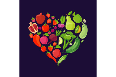 Heart shapes with fruits and vegetables