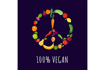 Peace sign from vegetables and fruits