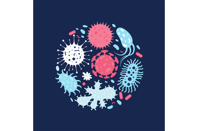 Vector illustration of doodle microbes