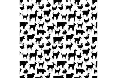 Black farm animals silhouettes pattern design