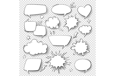 Comic speech bubbles. Cartoon comics talking and thought bubbles. Retr