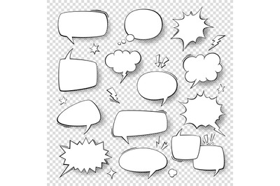 Speech bubbles. Vintage word bubbles&2C; retro bubbly comic shapes. Think