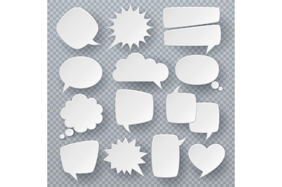 White speech bubbles. Thought text bubble symbols&2C; origami bubbly spee