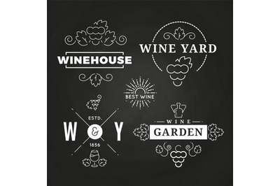 Hipster wine logo or baners design on chalkboard