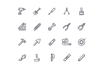 Construction tools line icons. Projecting and development toolbox, mea