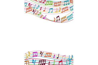 Musical background with colorful music notes and waves