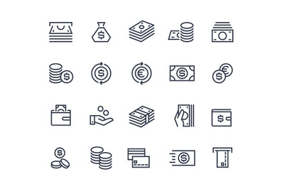 Money line icons. Business payment money market commercial exchange. C