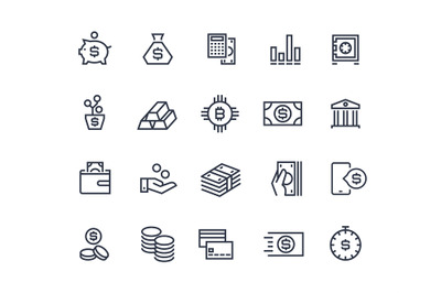 Finance line icons. Money business account, currency management financ