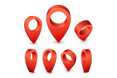 Map pointer 3d pin. Red pin marker for travel place. Location symbols