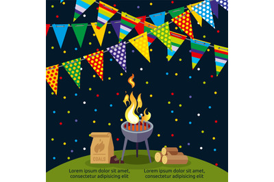 Party or BBQ poster design with colorful flags