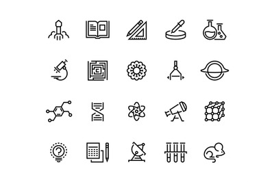 Science line icons. Laboratory equipment physics chemical biology rese