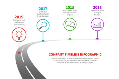 Timeline road infographic. Strategy process to success roadmap with hi