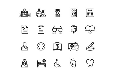 Medical line icons. Hospital care&2C; doctor diagnostic and patient insur