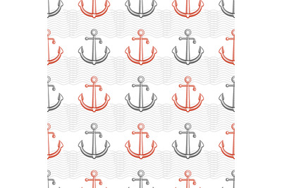 Marine pattern design with anchors and abstract waves