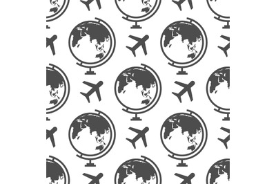 Globe and airplane seamless pattern - or travel background