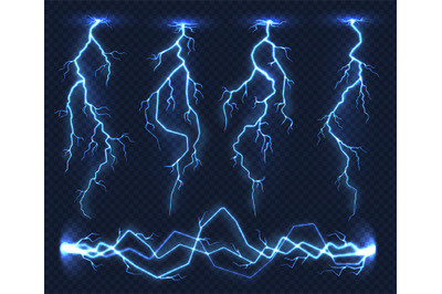 Realistic lightnings. Electricity thunder light storm flash thundersto