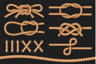 Marine ropes. Cord twisted texture, nautical ropes borders, cordage bo