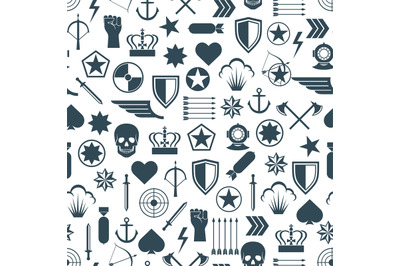 Military seamless pattern with flat army elements