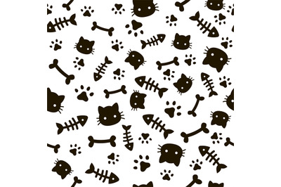 Paw seamless pattern. Animal footprints and bones. Cat dog paws wallpa