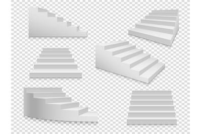 White 3d stairs. Vector isolated ladder or stairway up to success, hom