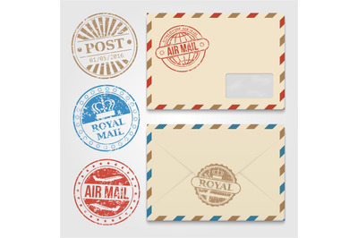 Vintage envelopes template with grunge postal stamps