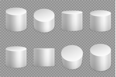 Round podium 3d bases. White cylinder solid pedestal. Pillar circular