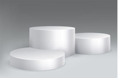 Studio podium. Marble stand pillar base&2C; pedestal with cylinders. Empt