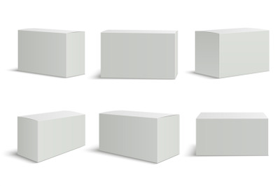 White boxes templates. Blank medical box 3d isolated paper packaging.