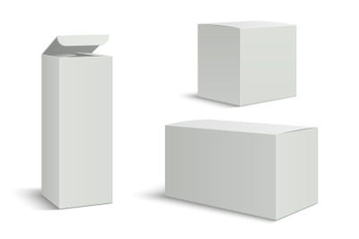 White boxes mockup. Blank 3d pack box for medicine cosmetic products.