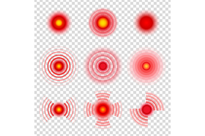 Pain circles. Body painful spot marks. Medical therapy migraine painki