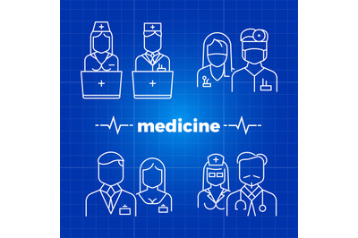 Hospital staff line icons - medicine personal icons design