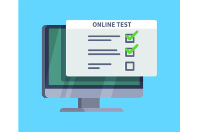 Online test. Questionnaire survey form on pc screen. Exam list, comput