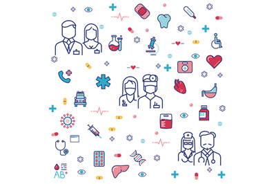 Medicinal concept design with hospital staff, equipment pills