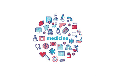 Medicine concept with colorful line icons isolated on white