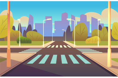 Cartoon crosswalks. Street road crossing highway traffic urban landsca