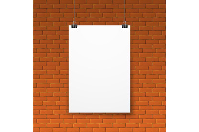 Blank white poster on red brick wall