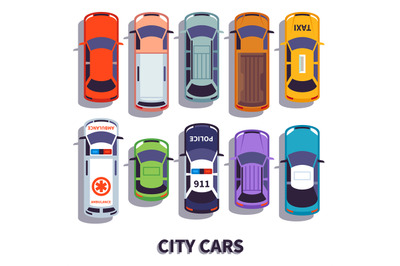 Car top view. City vehicle transport. Automobile cars for transportati