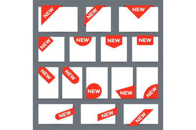 New ribbon labels. Corner banner, new tag label and present buttons ve