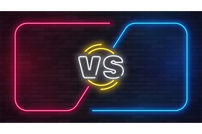 Vs neon. Versus battle game banner with neon empty frames. Boxing matc