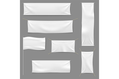 White textile banners. Blank fabric flag hanging canvas sale ribbon ho