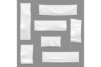 Textile advertising banners. Flags and hanging banner&2C; blank fabric wh