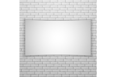 White movie screen or banner on white brick wall