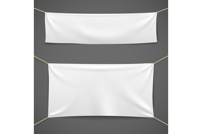 White textile banners. Blank fabric flag hanging canvas sale ribbon ho