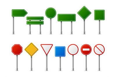 Traffic road realistic signs. Signage signal warning sign stop danger