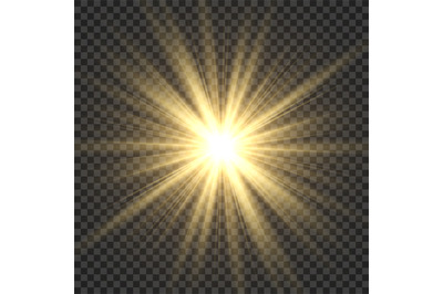 Realistic sun rays. Yellow sun ray glow abstract shine light effect st