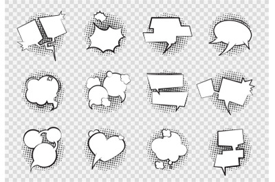 Comic Speech Bubbles. Cartoon chat balloon boom splash art empty white