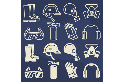 Personal protective equipment icons set - safety work protection eleme