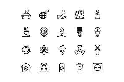 Ecology line icons. Eco nature green environment green water solar win